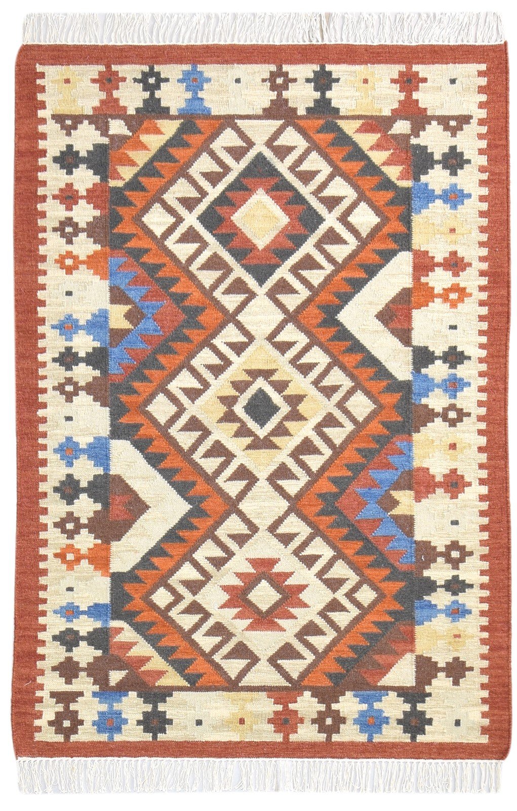 4' X 6' Rug Wool Beige Southwestern Dhurrie American Tribal Room Size Carpet   7865001181333