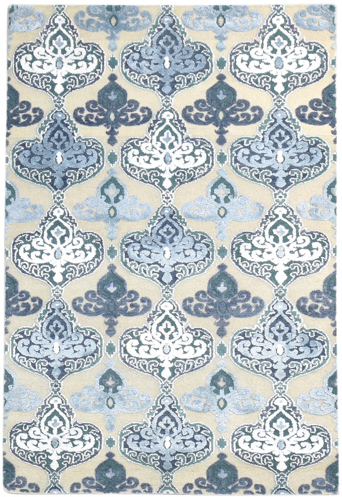 4' X 6' Rug Wool Blue Modern Hand Knotted European Damask Room Size Carpet   7865116852373