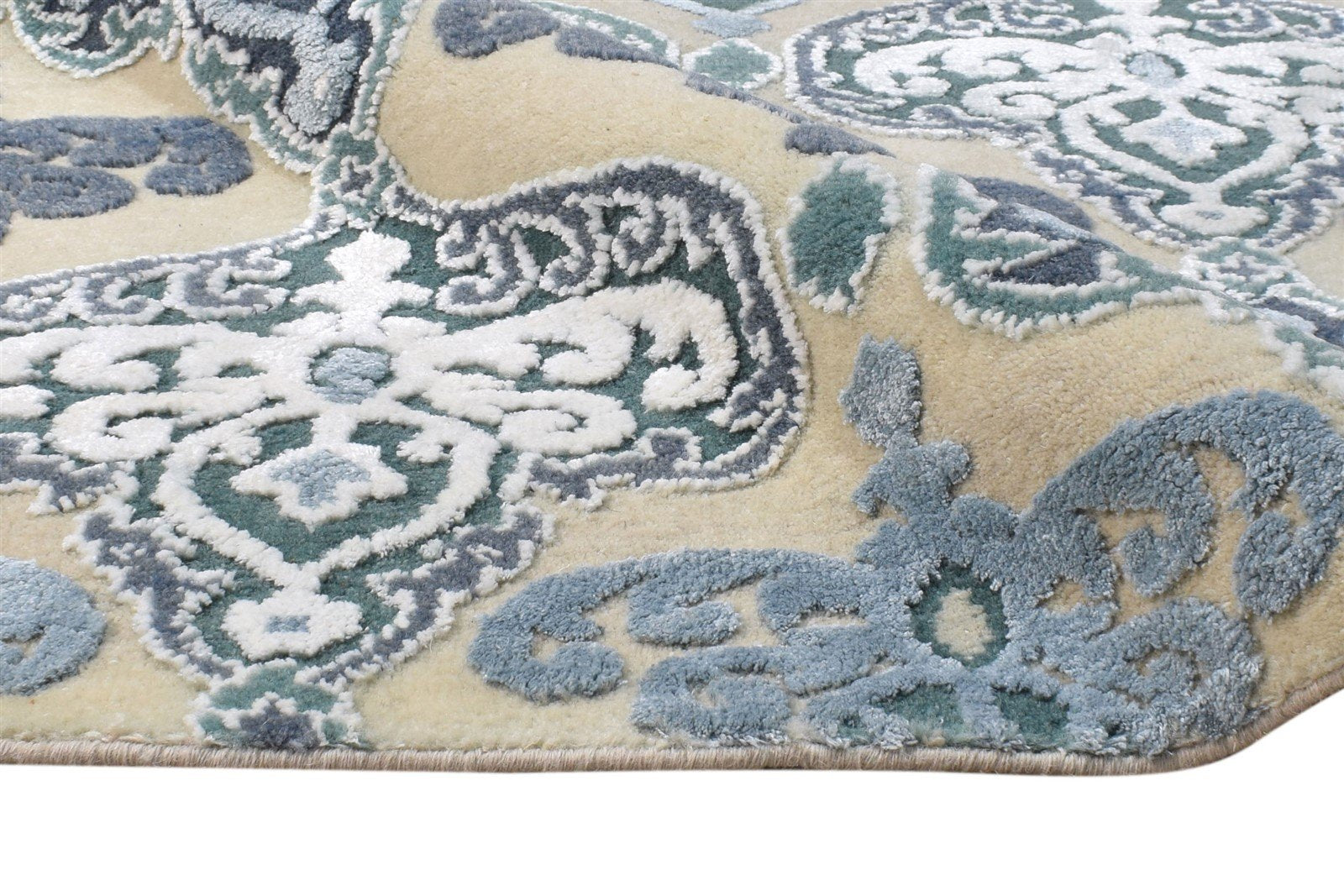 4' X 6' Rug Wool Blue Modern Hand Knotted European Damask Room Size Carpet   7865116852373