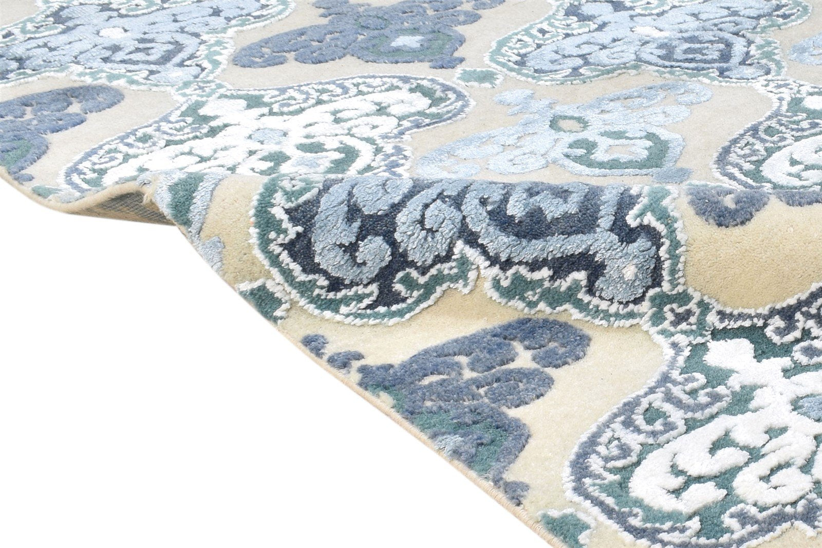 4' X 6' Rug Wool Blue Modern Hand Knotted European Damask Room Size Carpet   7865116852373