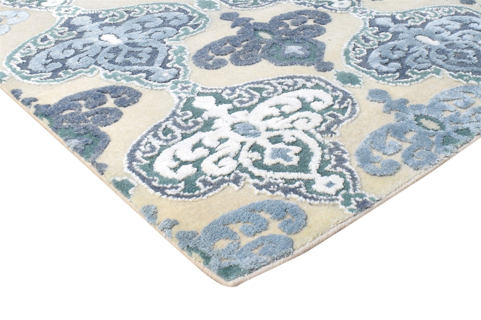4' X 6' Rug Wool Blue Modern Hand Knotted European Damask Room Size Carpet   7865116852373