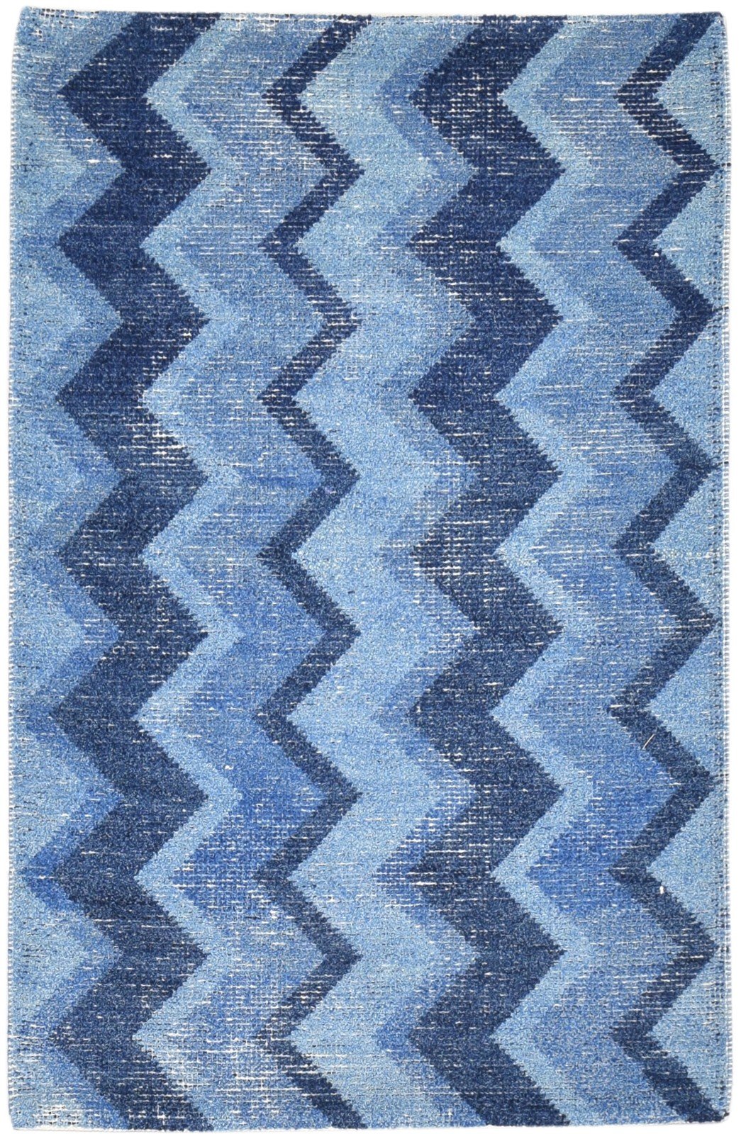 4' X 6' Rug Wool Blue Modern Hand Knotted Scandinavian Chevron Room Size Carpet   7864869912725
