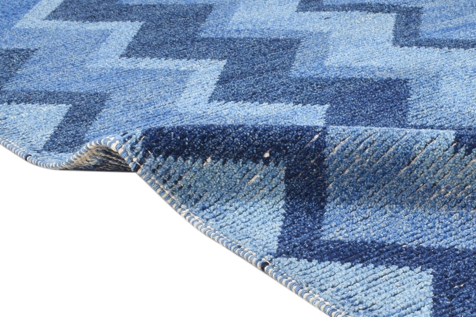 4' X 6' Rug Wool Blue Modern Hand Knotted Scandinavian Chevron Room Size Carpet   7864869912725