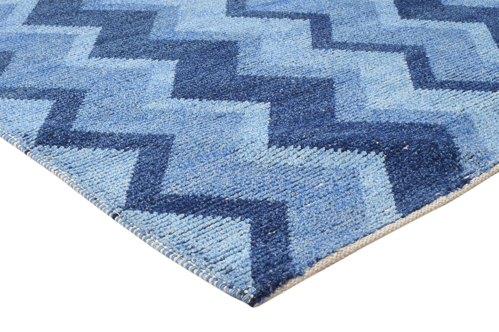 4' X 6' Rug Wool Blue Modern Hand Knotted Scandinavian Chevron Room Size Carpet   7864869912725