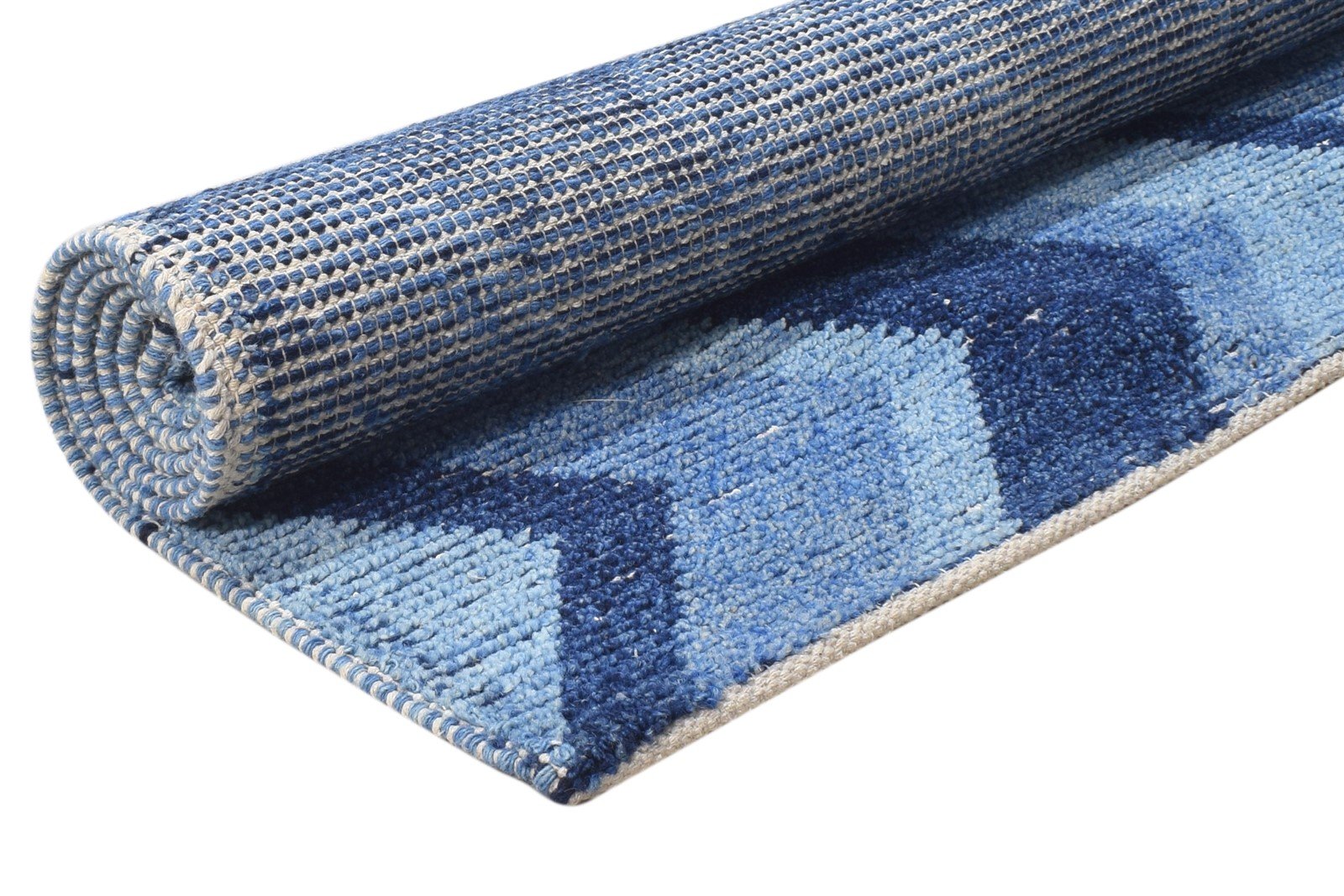 4' X 6' Rug Wool Blue Modern Hand Knotted Scandinavian Chevron Room Size Carpet   7864869912725