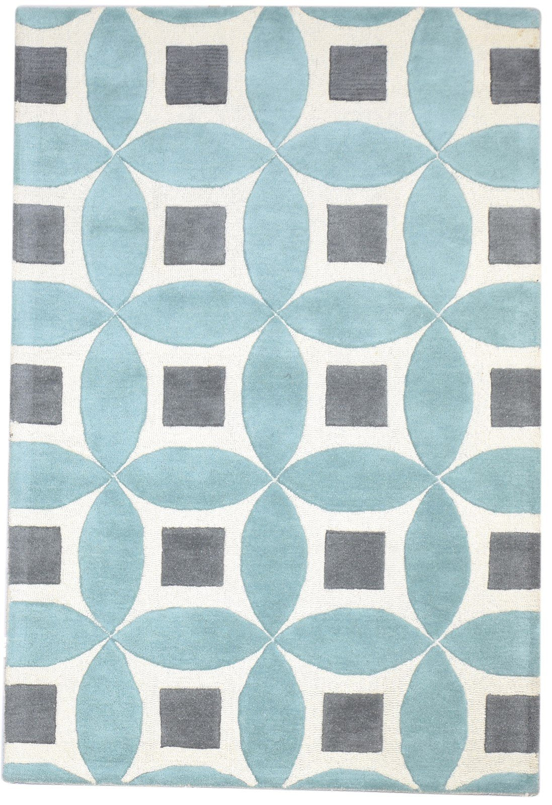 4' X 6' Rug Wool Blue Modern Hand Tufted Moroccan Geometric Room Size Carpet   7864308826261