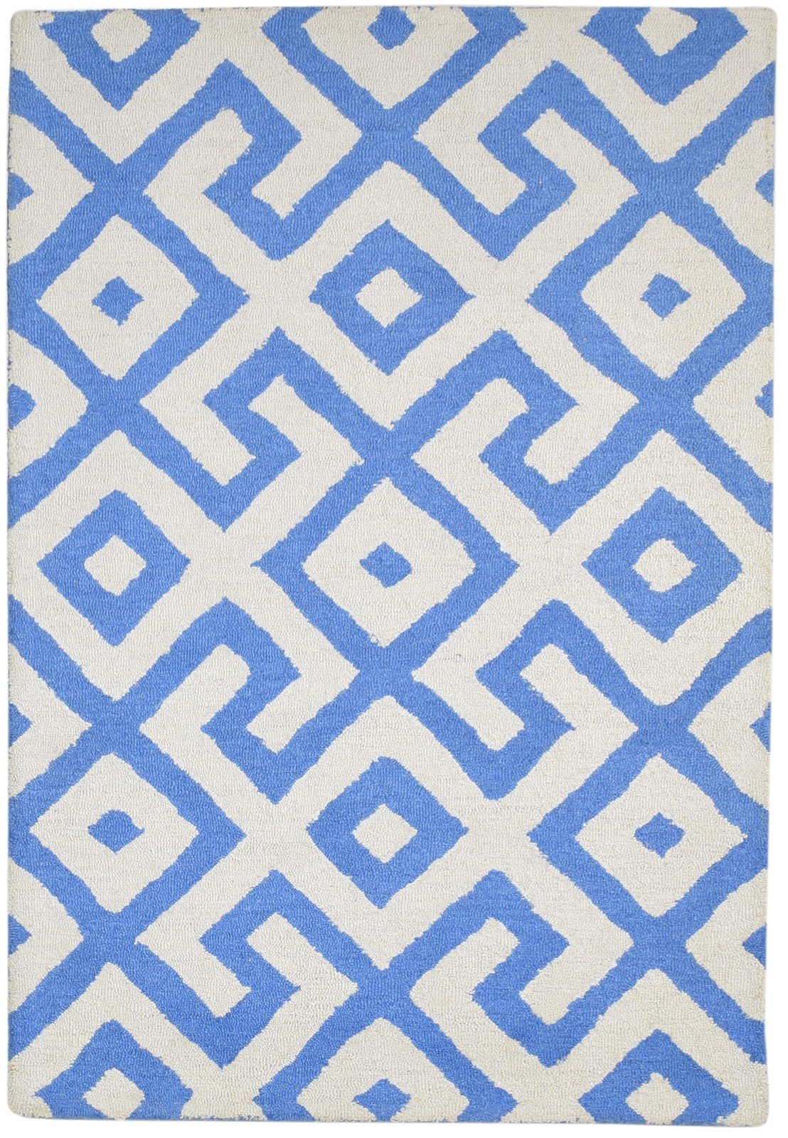 4' X 6' Rug Wool Blue Modern Hand Tufted Scandinavian Geometric Room Size Carpet   7864306860181