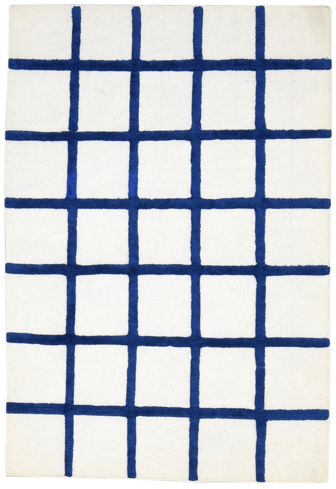 4' X 6' Rug Wool Blue Modern Hand Tufted Scandinavian Plaids Room Size Carpet   7865004064917