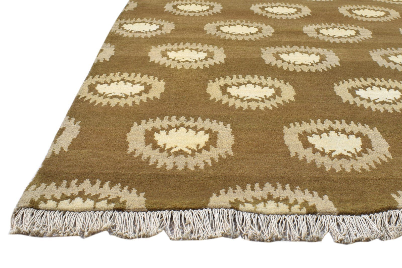 4' X 6' Rug Wool Brown Modern Hand Knotted Indian Circles Room Size Carpet   7860693336213