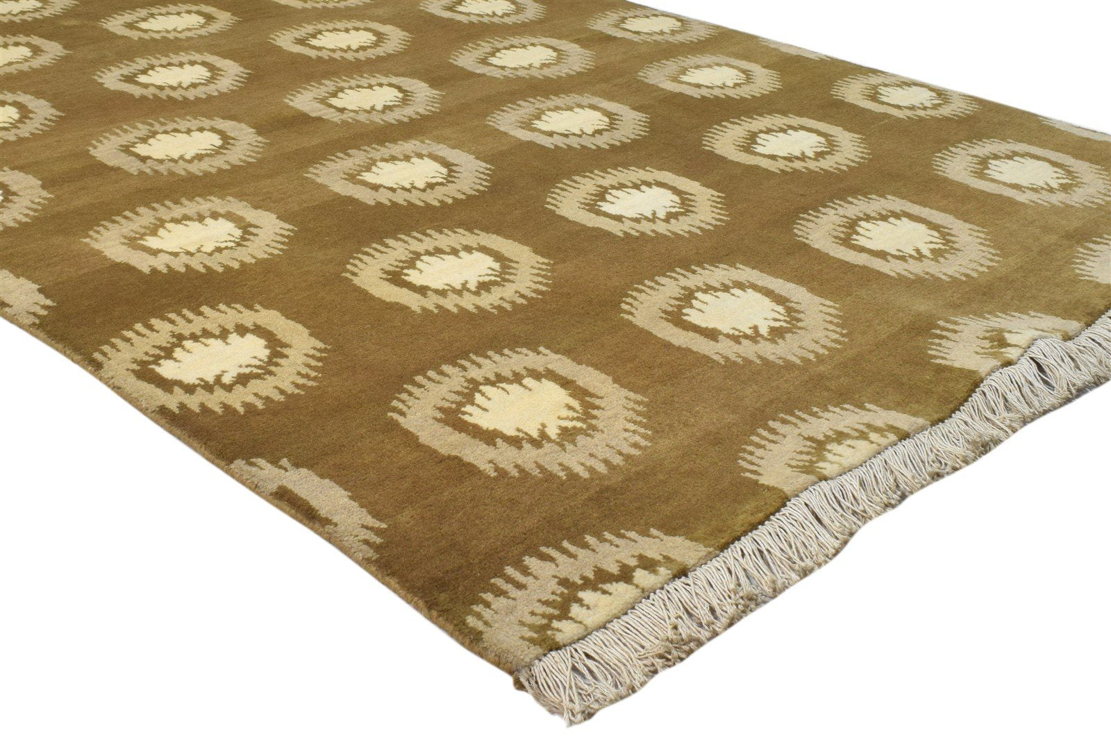 4' X 6' Rug Wool Brown Modern Hand Knotted Indian Circles Room Size Carpet   7860693336213