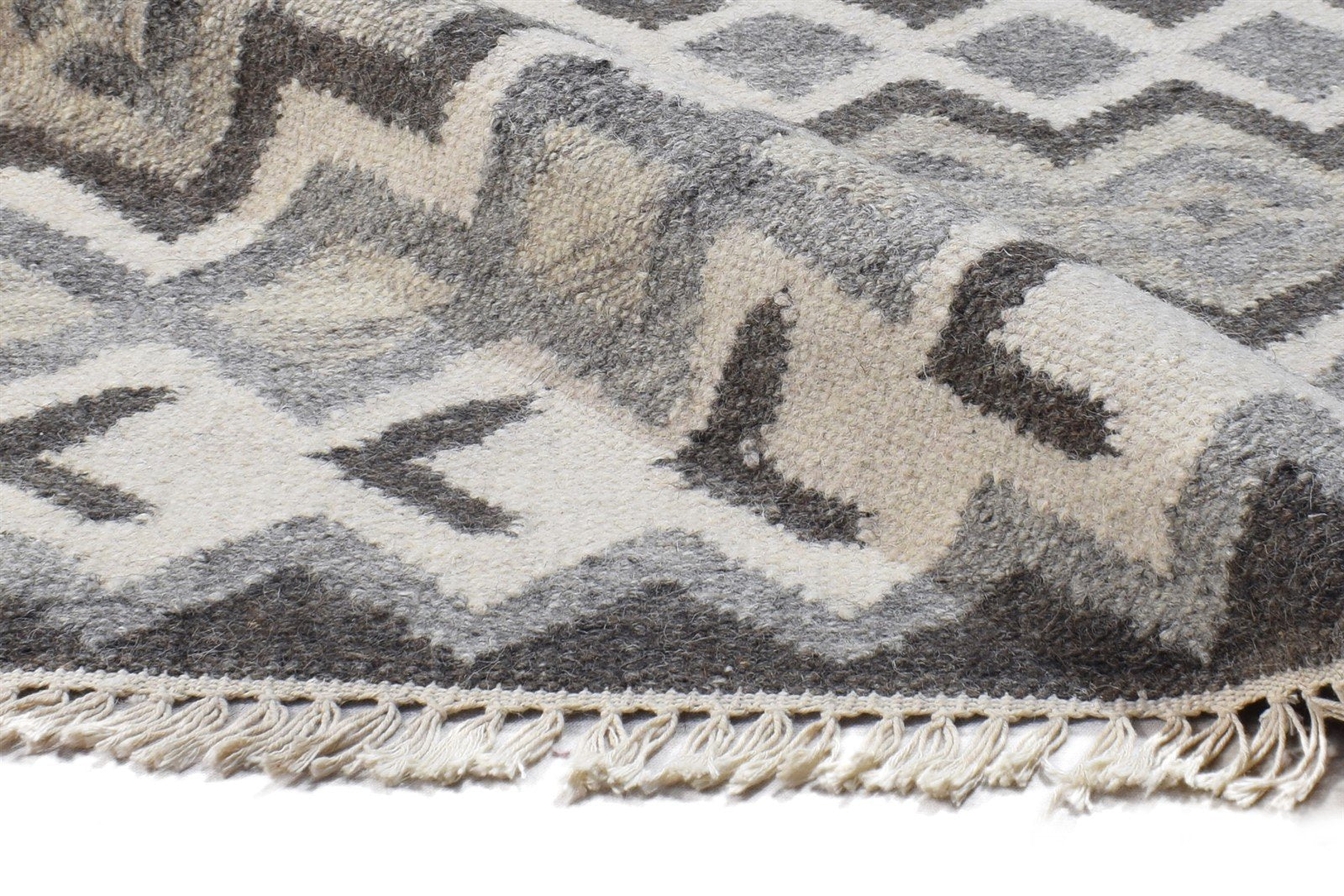 4' X 6' Rug Wool Grey Modern Dhurrie Scandinavian Striped Room Size Carpet   7864990531733