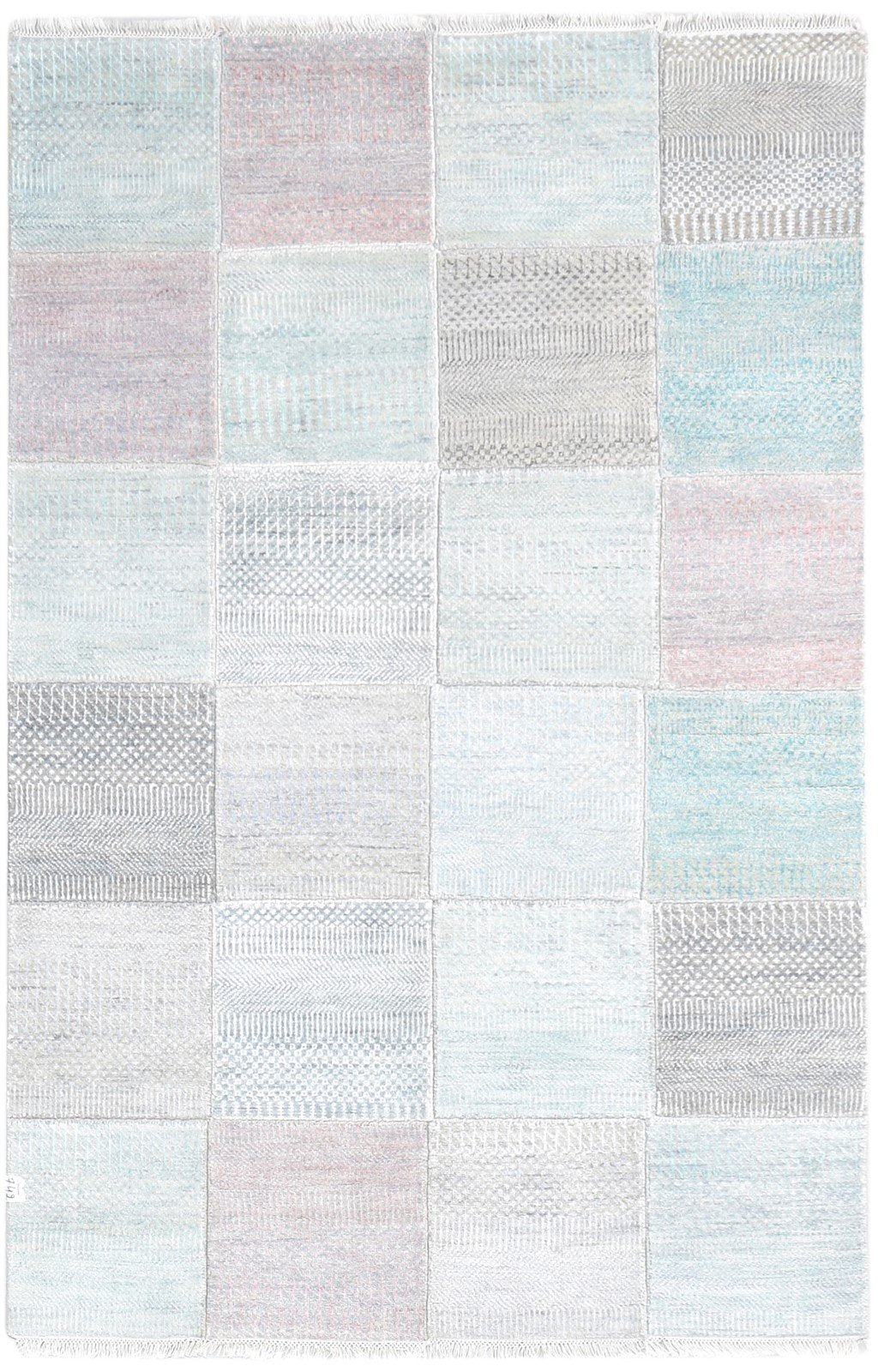 4' X 6' Rug Wool Grey Modern Hand Knotted Agra Grass Trellis Room Size Carpet   7864592171157