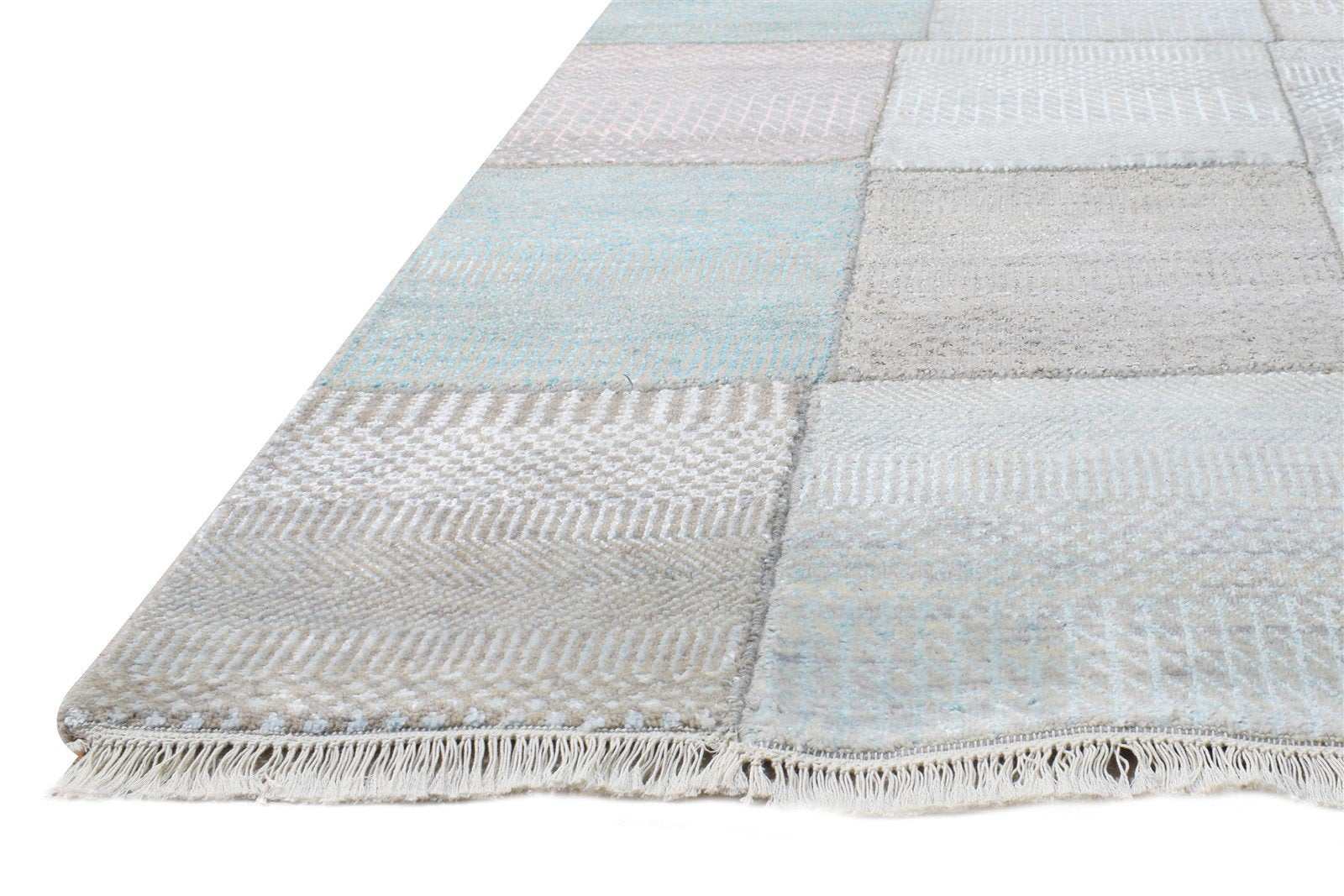 4' X 6' Rug Wool Grey Modern Hand Knotted Agra Grass Trellis Room Size Carpet   7864592171157