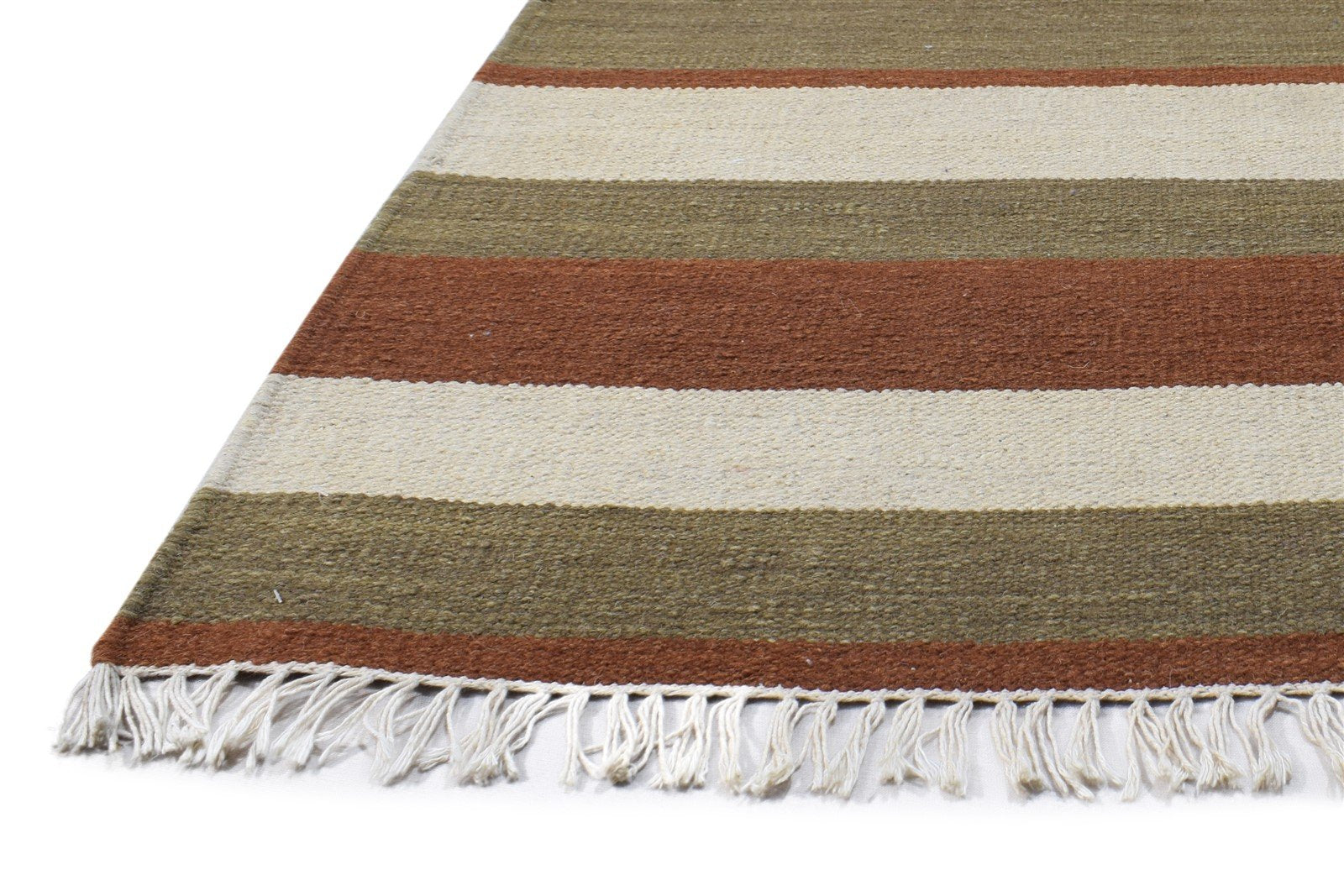 4' X 6' Rug Wool Ivory Modern Dhurrie Scandinavian Striped Room Size Carpet   7864989974677