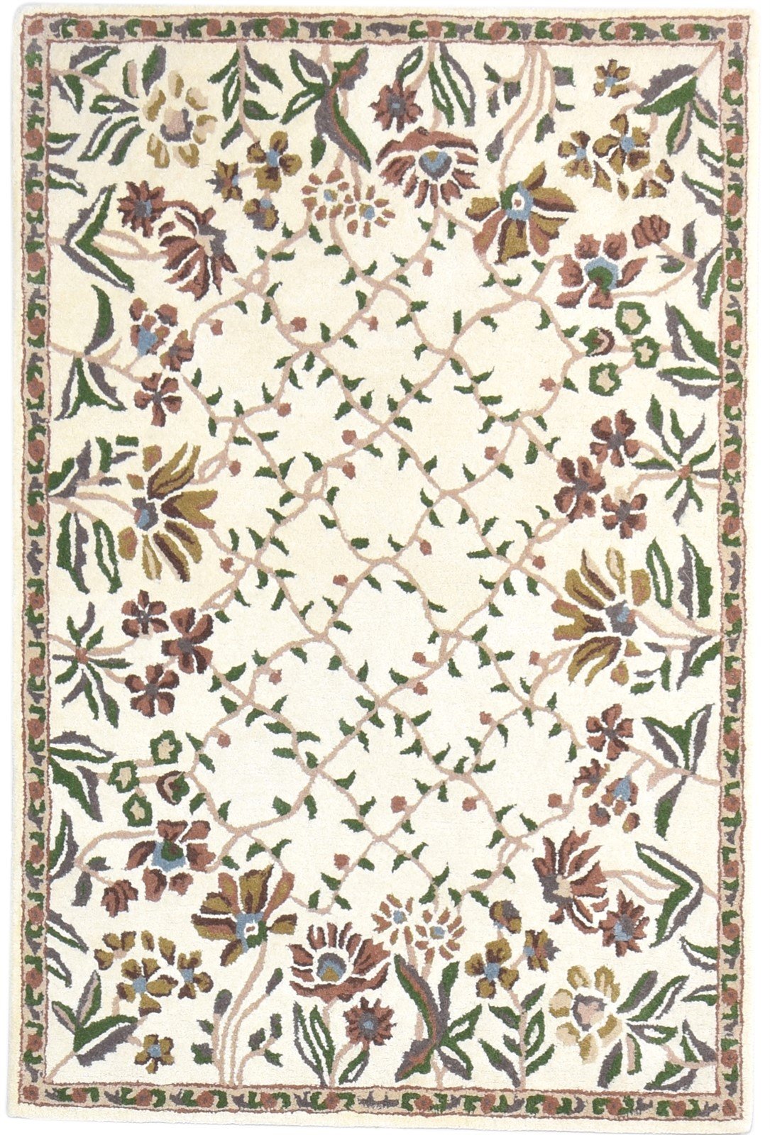 4' X 6' Rug Wool Ivory Modern Hand Tufted French Floral Room Size Carpet   7864994988181