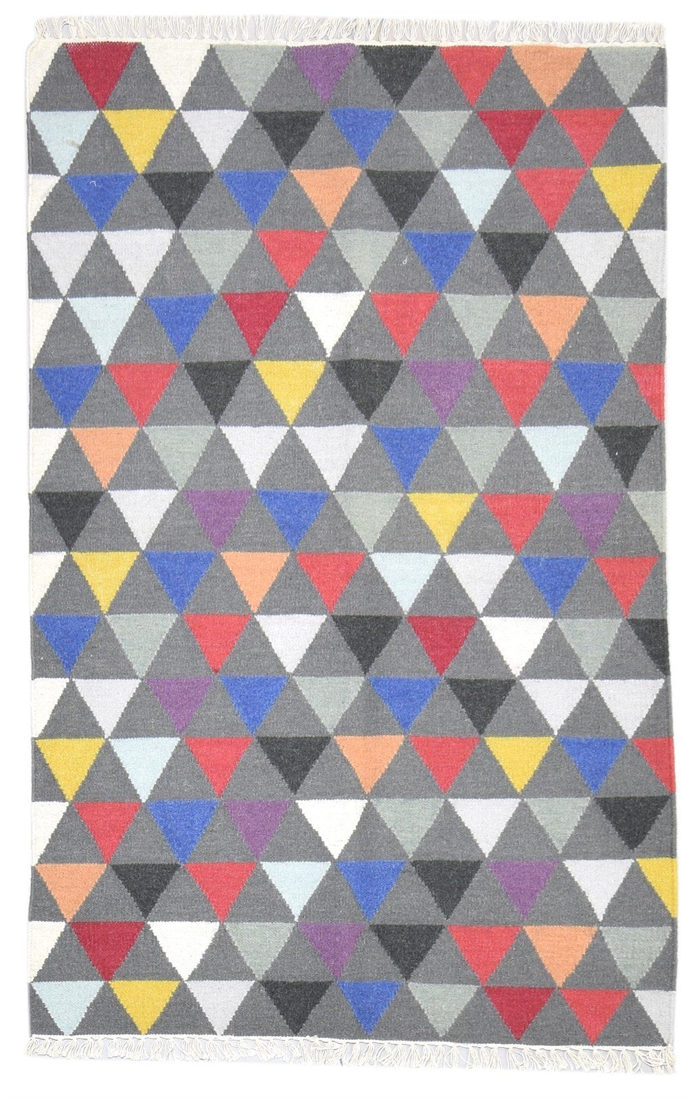 4' X 6' Rug Wool Multi Color Modern Dhurrie Bohemian Triangles Room Size Carpet   7864350867605