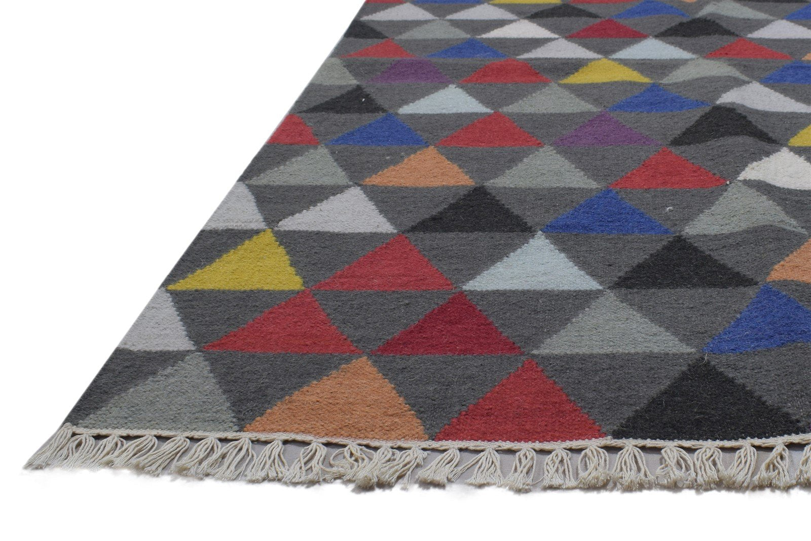 4' X 6' Rug Wool Multi Color Modern Dhurrie Bohemian Triangles Room Size Carpet   7864350867605