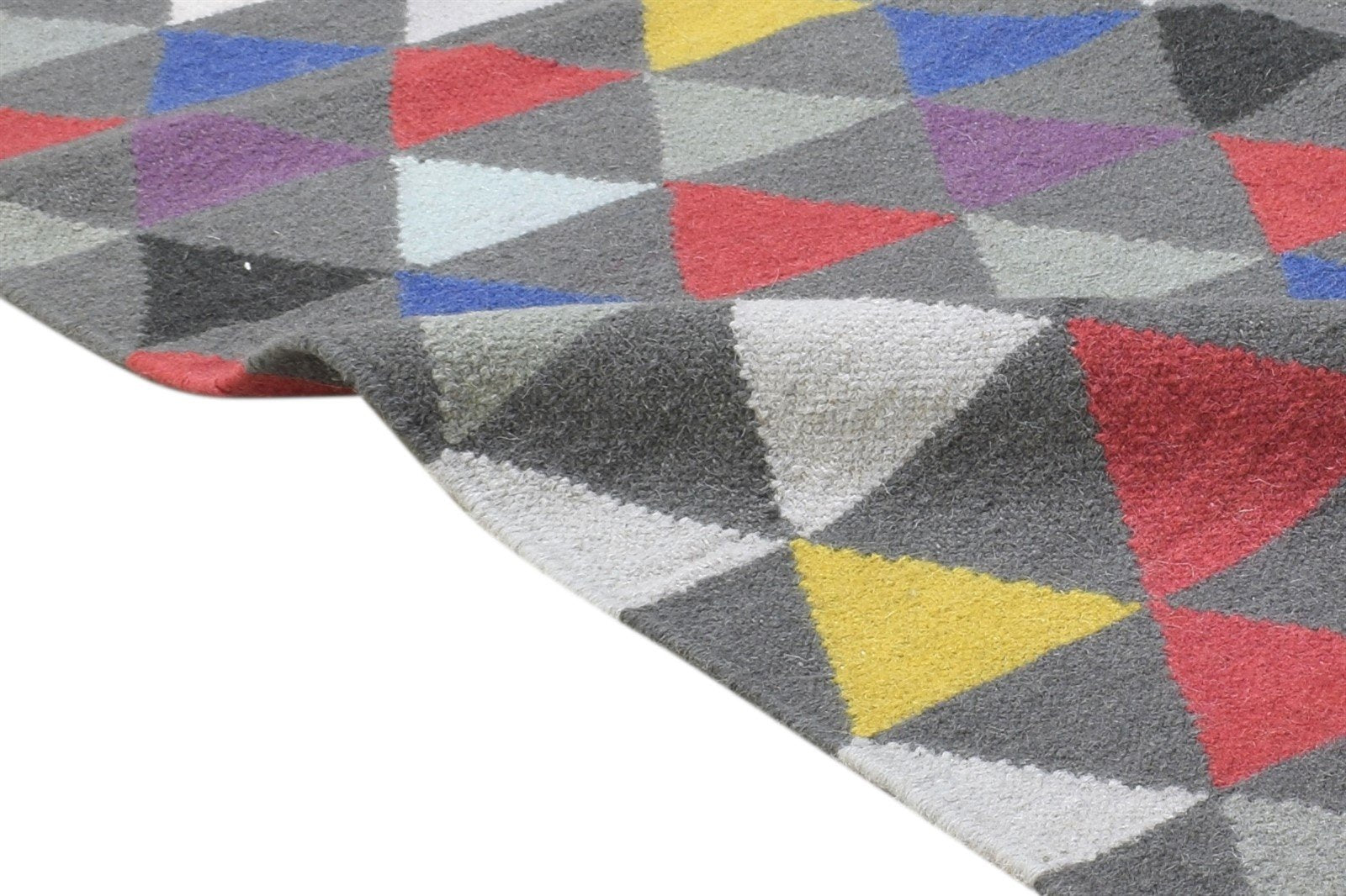 Monah 4' X 6' Rug Wool Multi Color Modern Dhurrie Bohemian Triangles   7864350867605