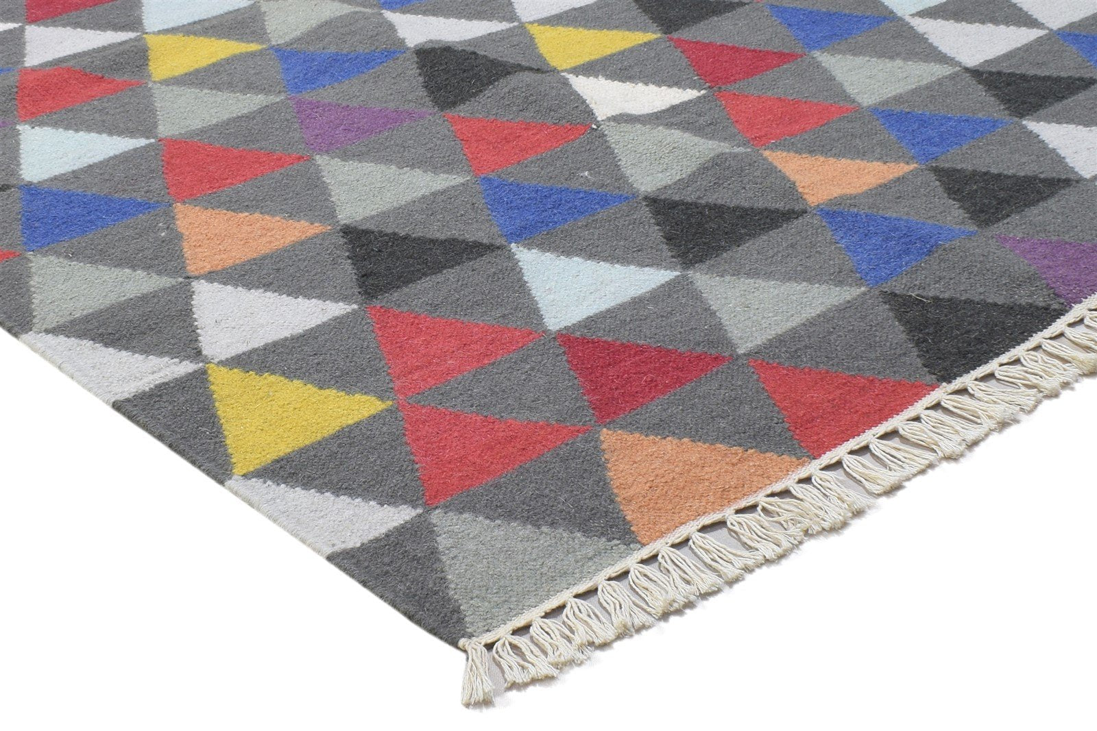 Monah 4' X 6' Rug Wool Multi Color Modern Dhurrie Bohemian Triangles   7864350867605