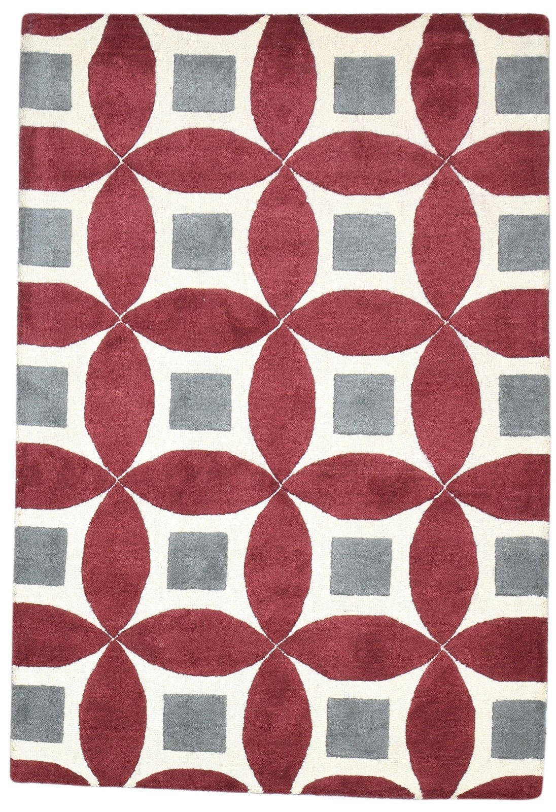 4' X 6' Rug Wool Red Modern Hand Tufted Moroccan Geometric Room Size Carpet   7864304566421