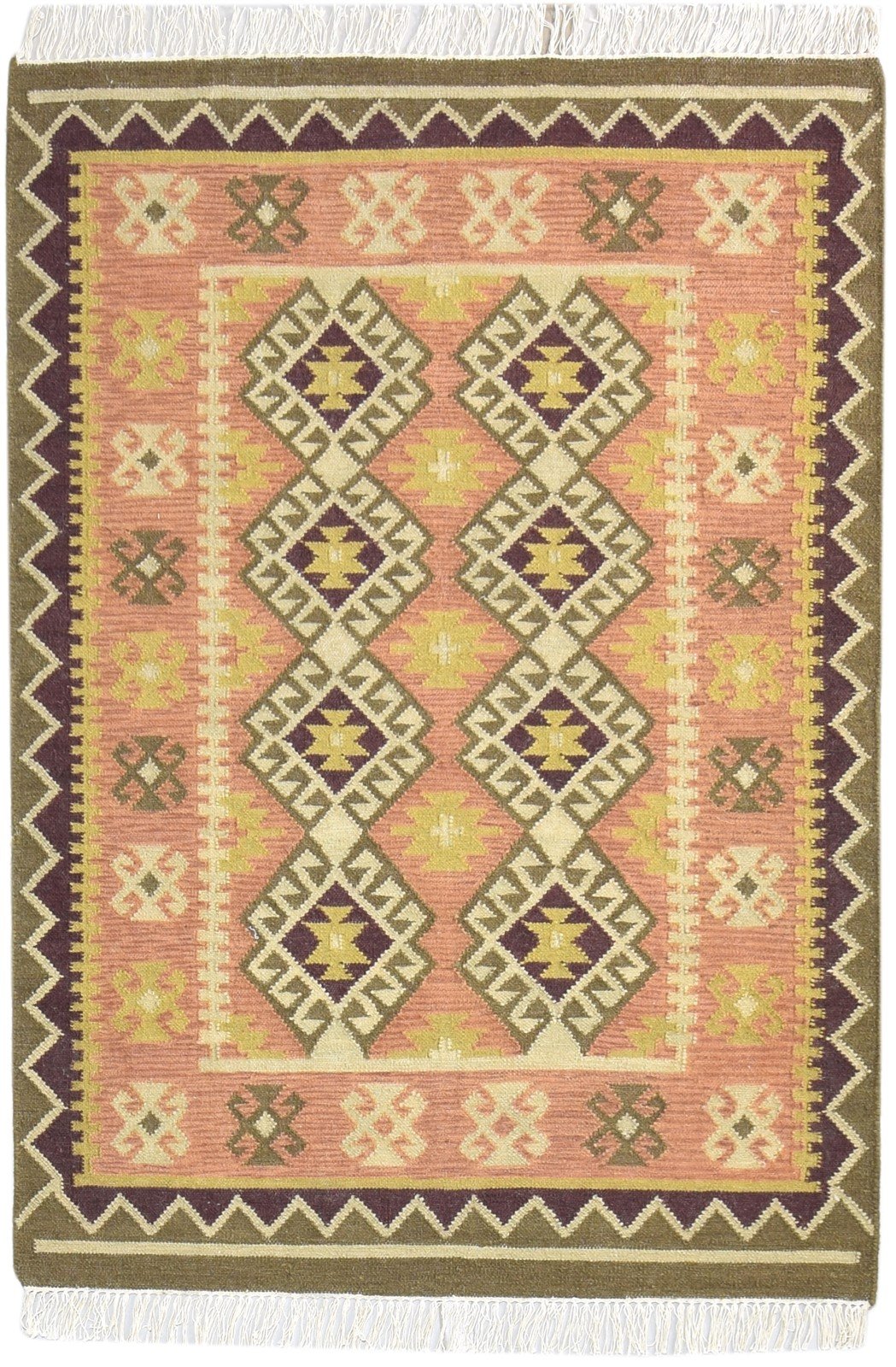 4' X 6' Rug Wool Rust Southwestern Dhurrie American Tribal Room Size Carpet   7865075662997