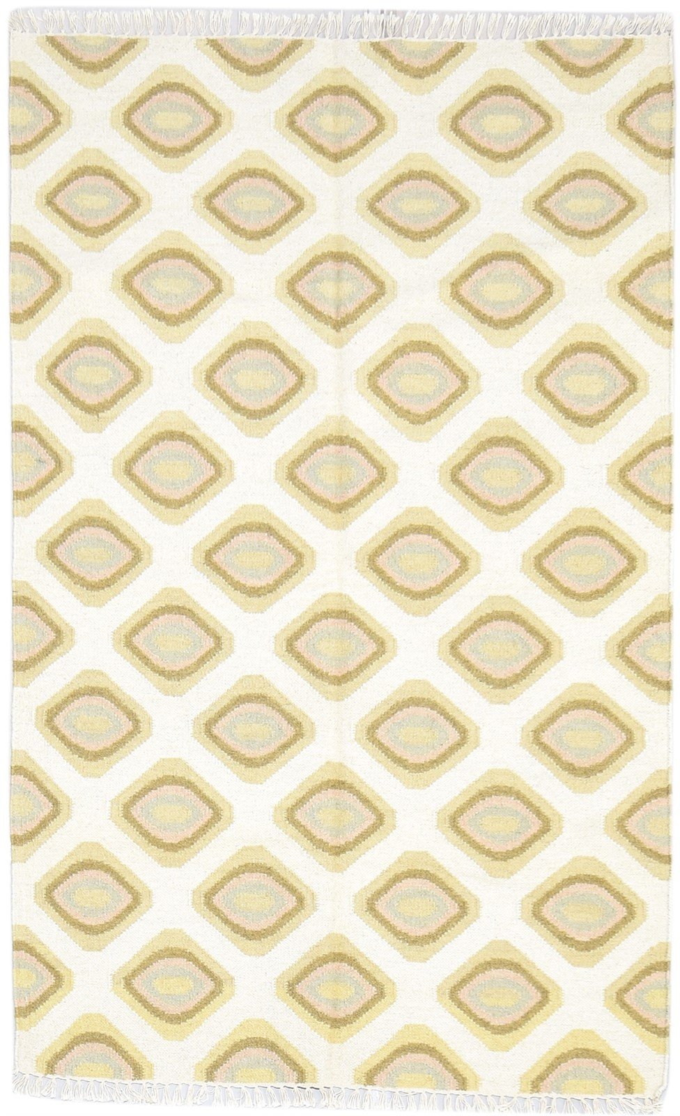 4' X 6' Rug Wool Sand Modern Dhurrie Scandinavian Diamond Room Size Carpet   7864393433237