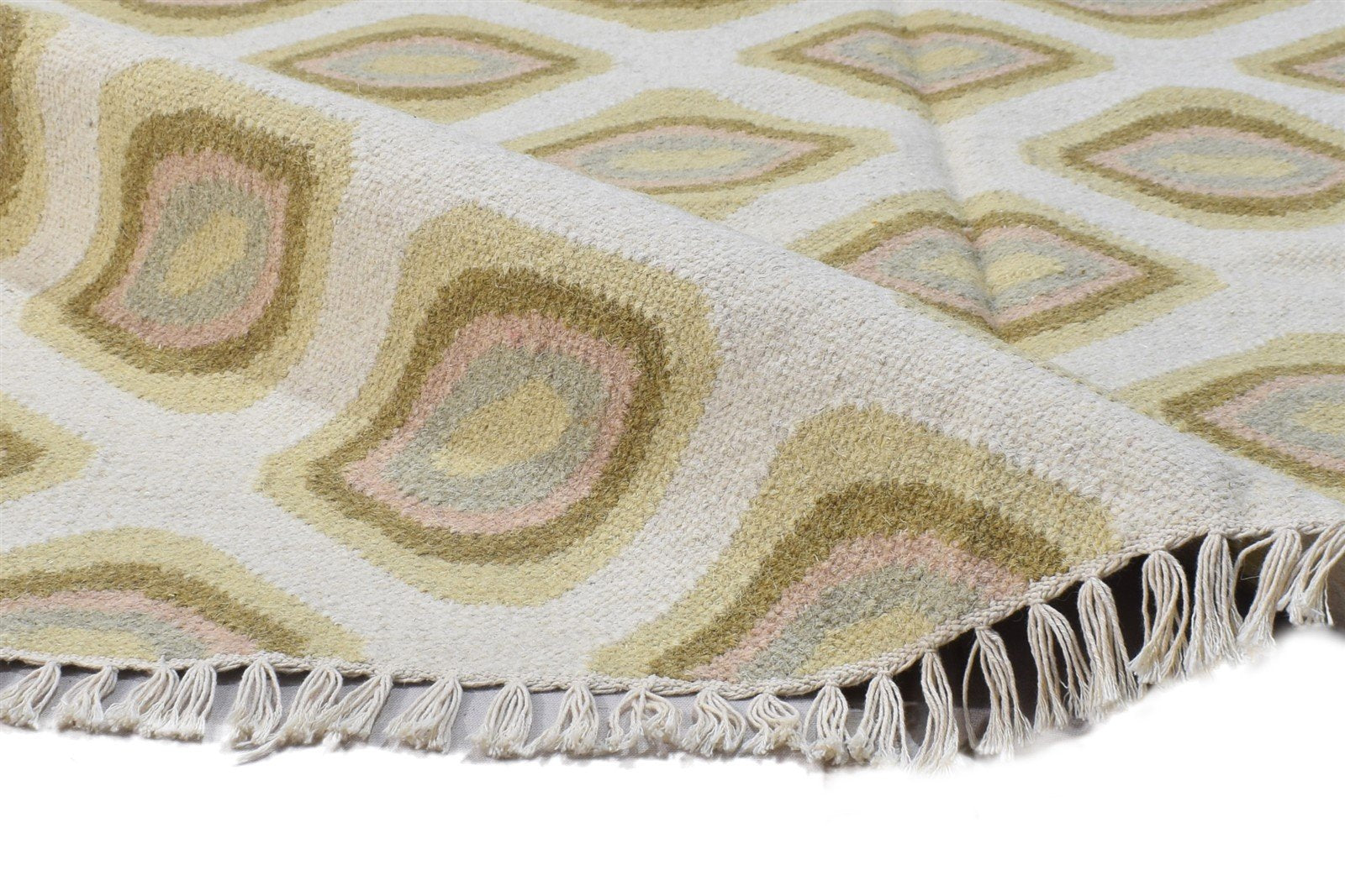 4' X 6' Rug Wool Sand Modern Dhurrie Scandinavian Diamond Room Size Carpet   7864393433237