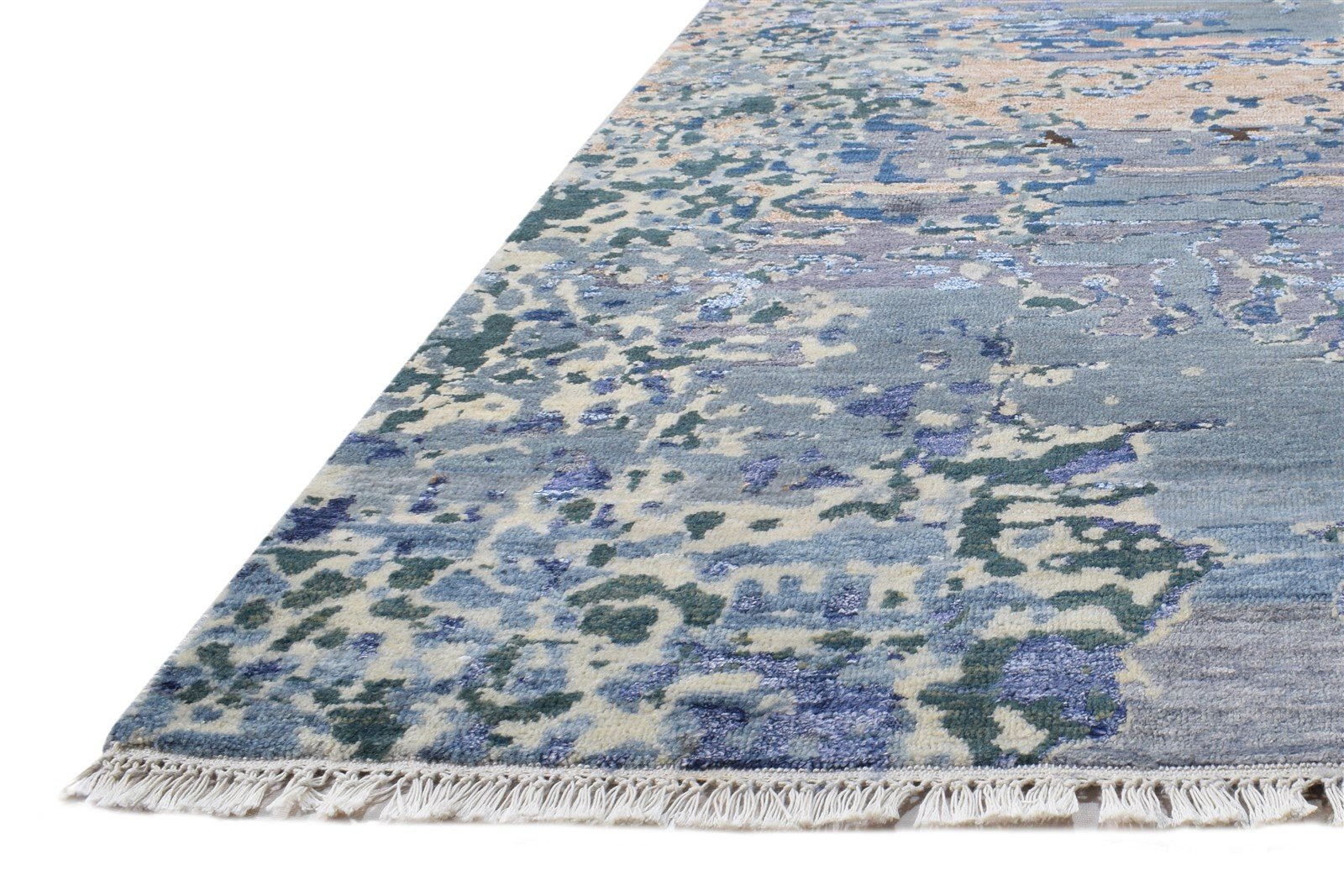 4X10 Rug Wool / Silk Blue Modern Hand Knotted Indian Abstract Room Size Runner   7864594366613