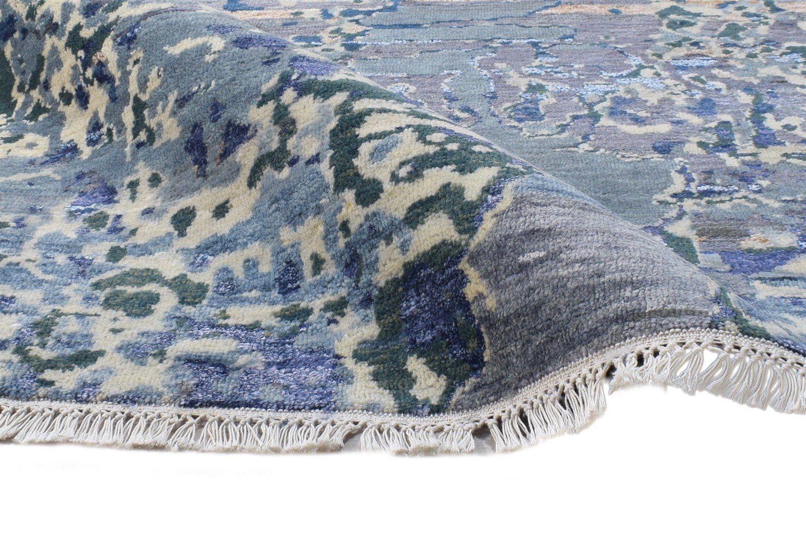 4X10 Rug Wool / Silk Blue Modern Hand Knotted Indian Abstract Room Size Runner   7864594366613