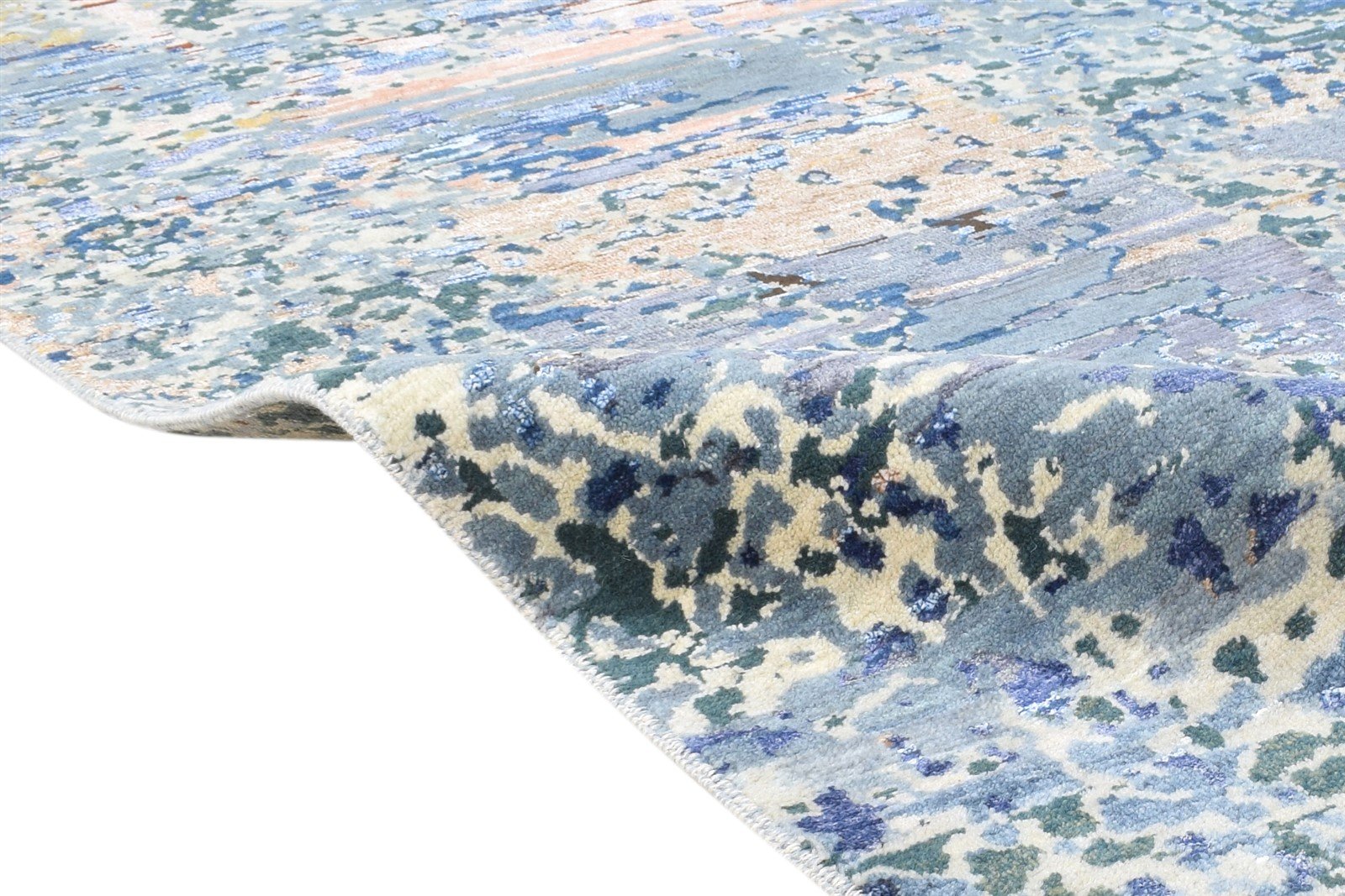 4X10 Rug Wool / Silk Blue Modern Hand Knotted Indian Abstract Room Size Runner   7864594366613