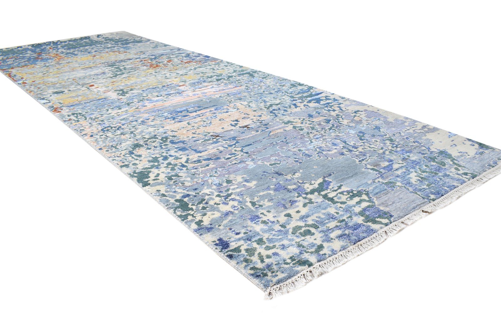 4X10 Rug Wool / Silk Blue Modern Hand Knotted Indian Abstract Room Size Runner   7864594366613