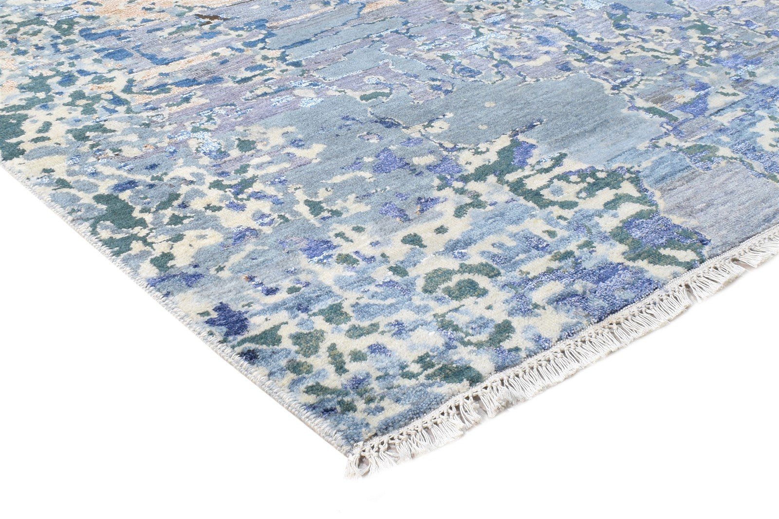 4X10 Rug Wool / Silk Blue Modern Hand Knotted Indian Abstract Room Size Runner   7864594366613