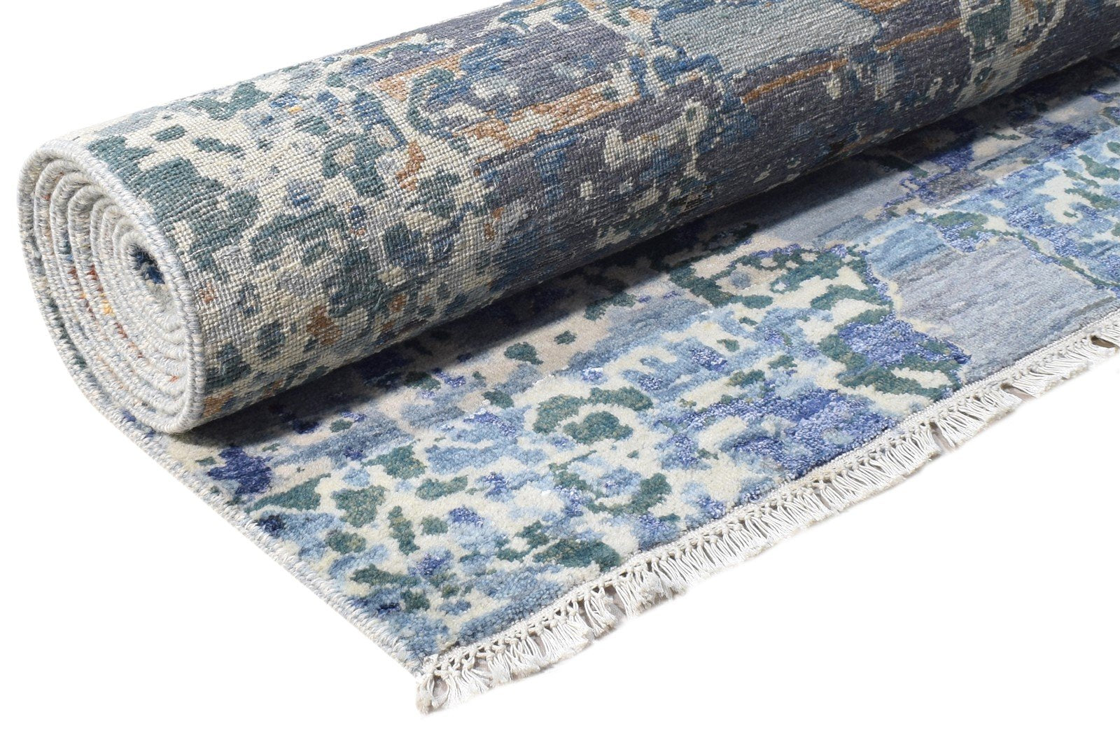 4X10 Rug Wool / Silk Blue Modern Hand Knotted Indian Abstract Room Size Runner   7864594366613
