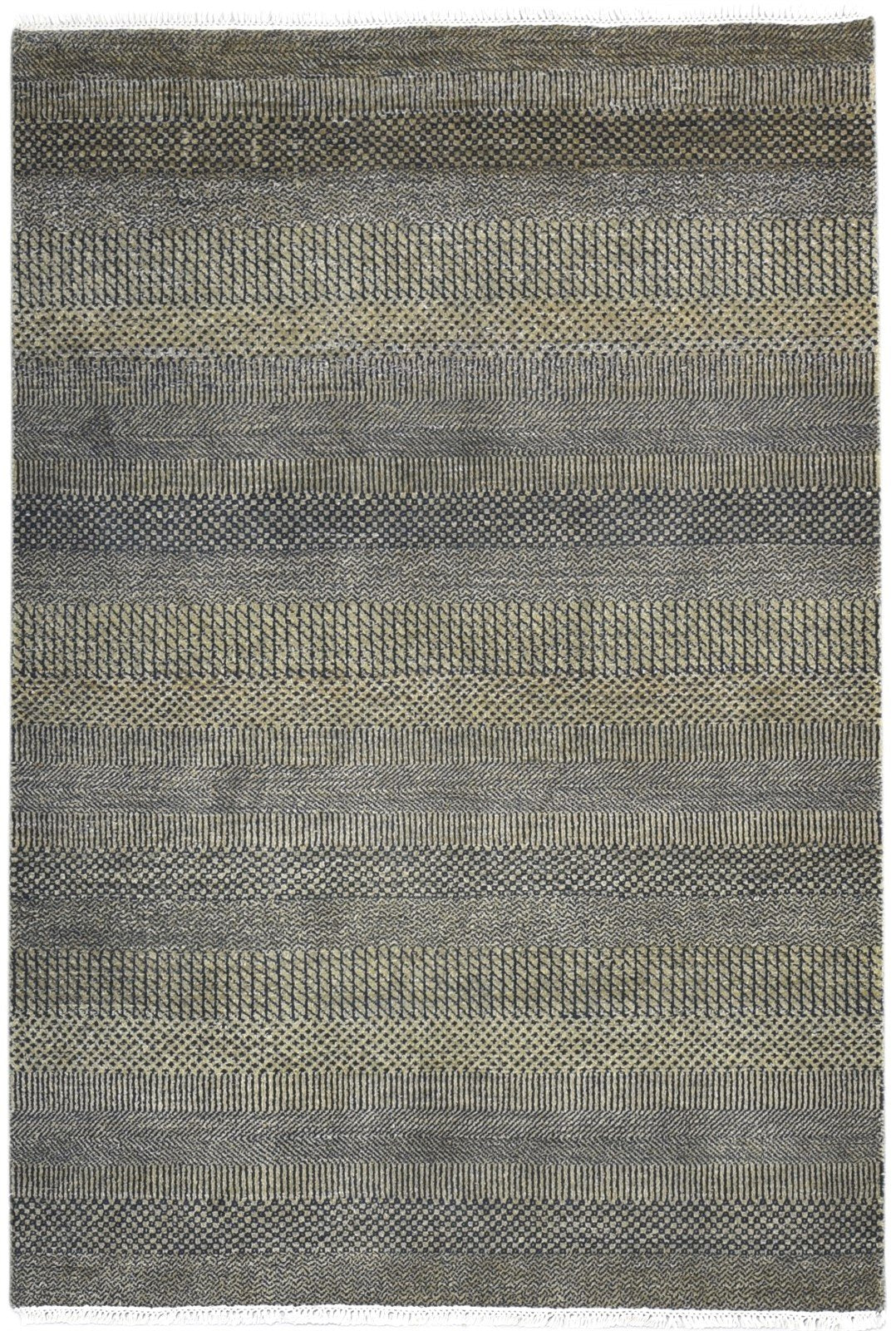 4X6 Rug Wool Charcoal Modern Hand Knotted Agra Grass Trellis Room Size Carpet   7864589123733