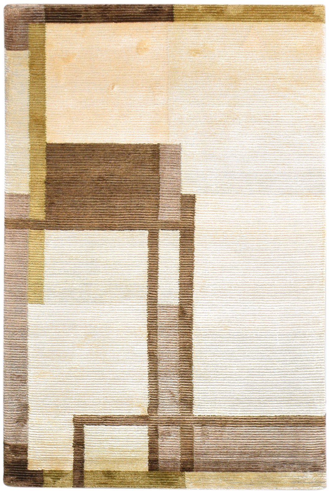 4X6 Rug Wool / Silk Beige Modern Hand Knotted Scandinavian Abstract Room Size   7865108594837