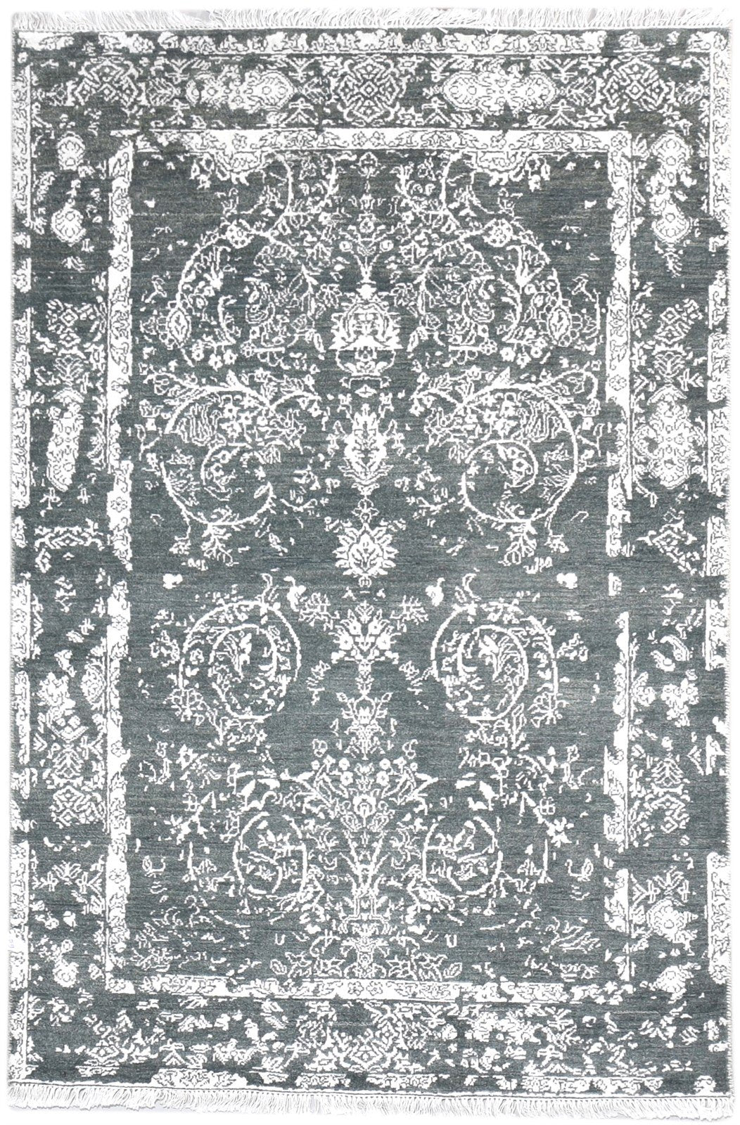 4X6 Rug Wool / Silk Charcoal Modern Hand Knotted Oriental Abstract Room Size   7865148899477