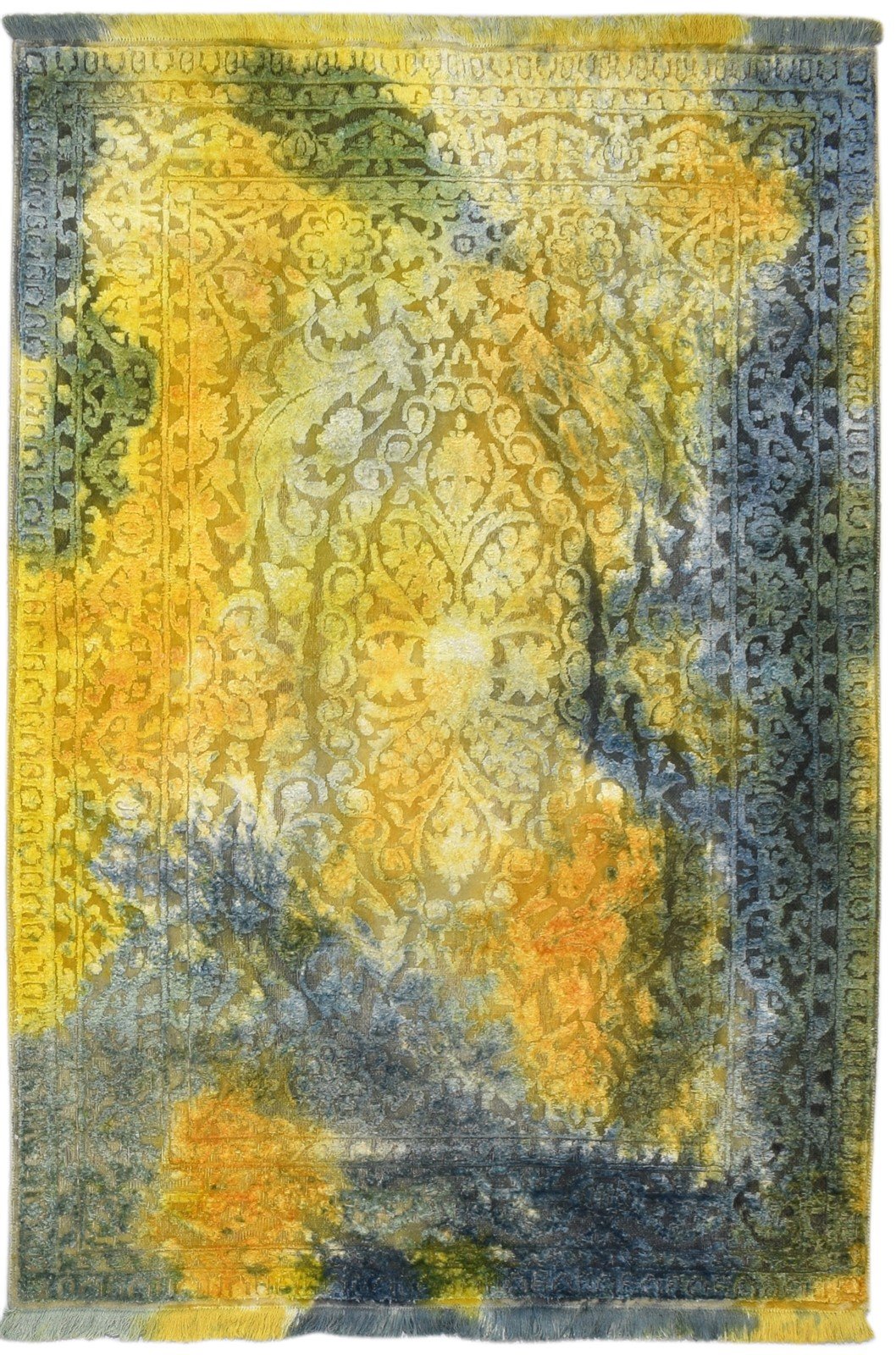 4X6 Rug Wool / Silk Gold Modern Hand Knotted Indian Abstract Room Size Carpet   7860692549781