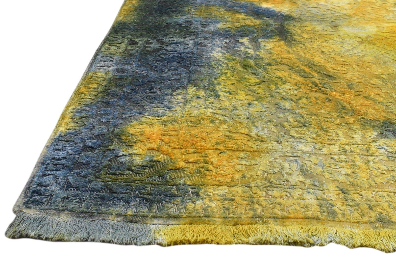 4X6 Rug Wool / Silk Gold Modern Hand Knotted Indian Abstract Room Size Carpet   7860692549781