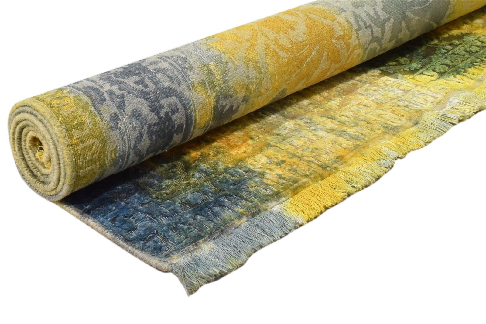 4X6 Rug Wool / Silk Gold Modern Hand Knotted Indian Abstract Room Size Carpet   7860692549781