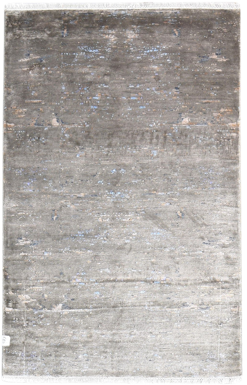 4X6 Rug Wool / Silk Grey Modern Hand Knotted Indian Abstract Room Size Carpet   7864587714709