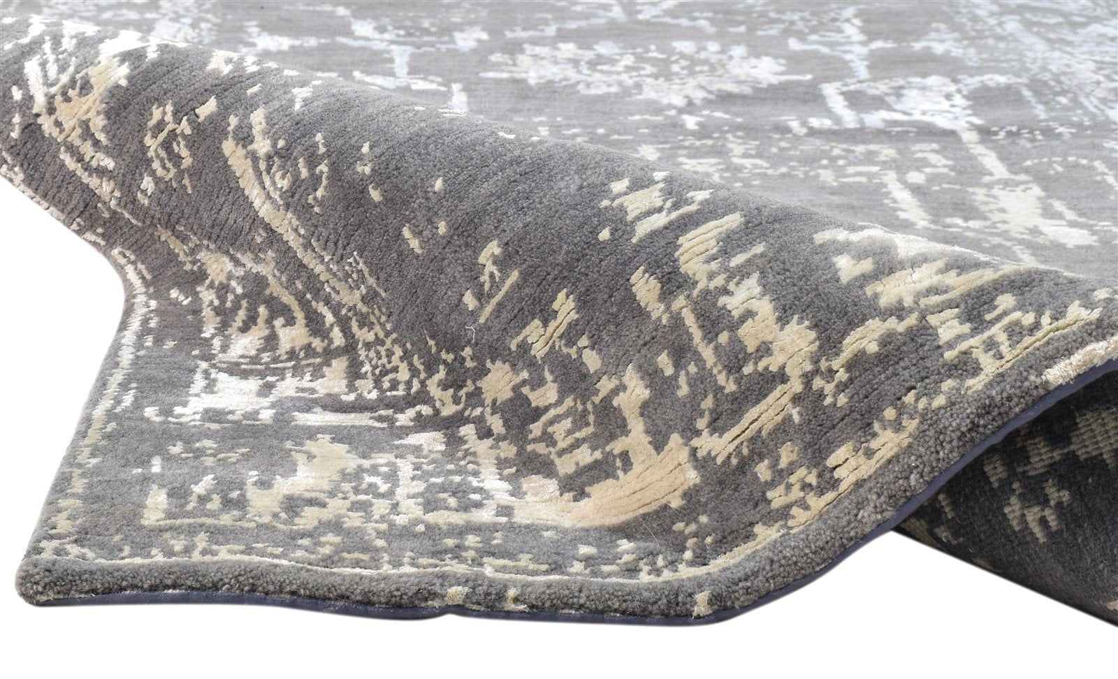 4X6 Rug Wool / Silk Grey Modern Hand Knotted Oushak Distressed Room Size Carpet   7864082989205