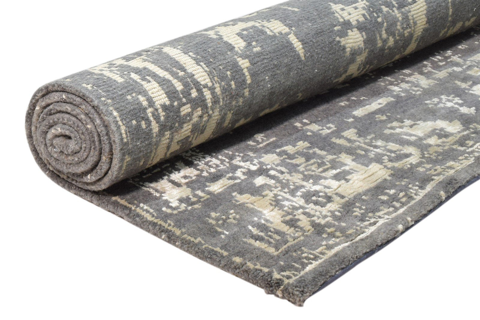 4X6 Rug Wool / Silk Grey Modern Hand Knotted Oushak Distressed Room Size Carpet   7864082989205