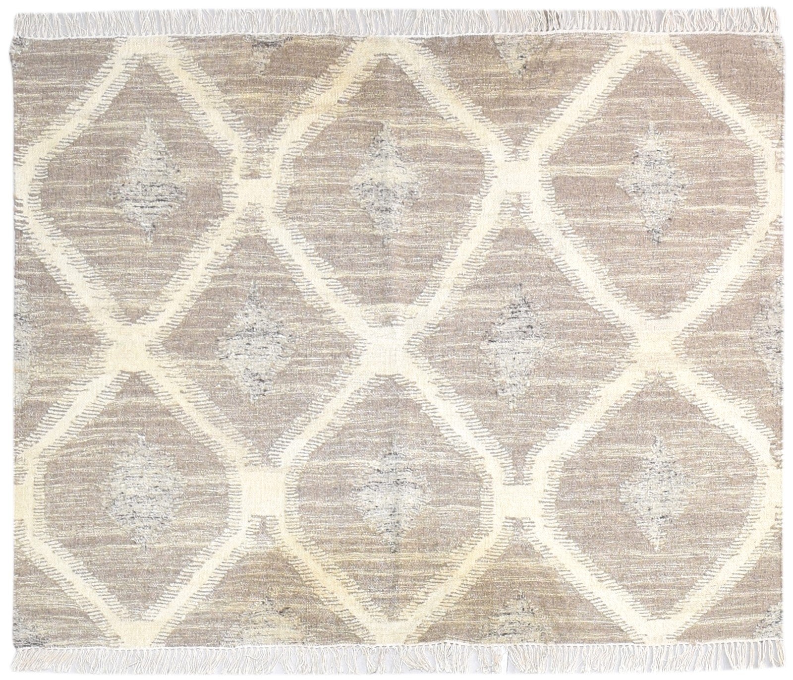 George 5' X 4' Rug Wool Brown Modern Dhurrie Moroccan Trellis   7864674025621