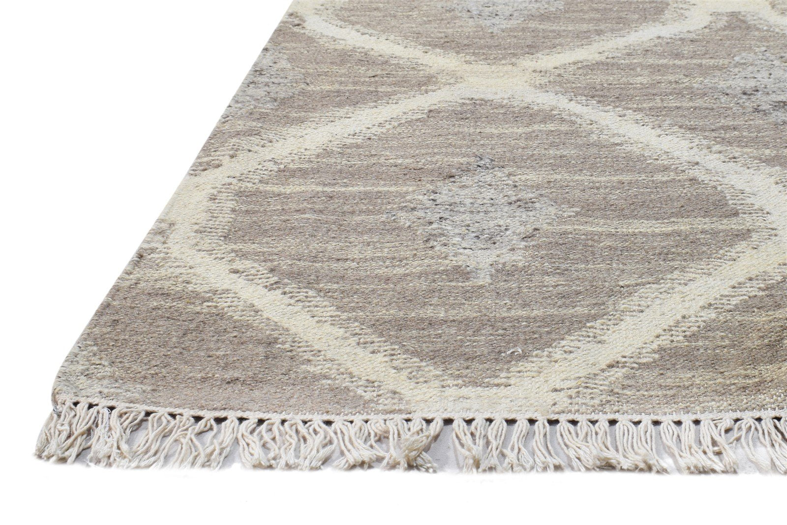 George 5' X 4' Rug Wool Brown Modern Dhurrie Moroccan Trellis   7864674025621