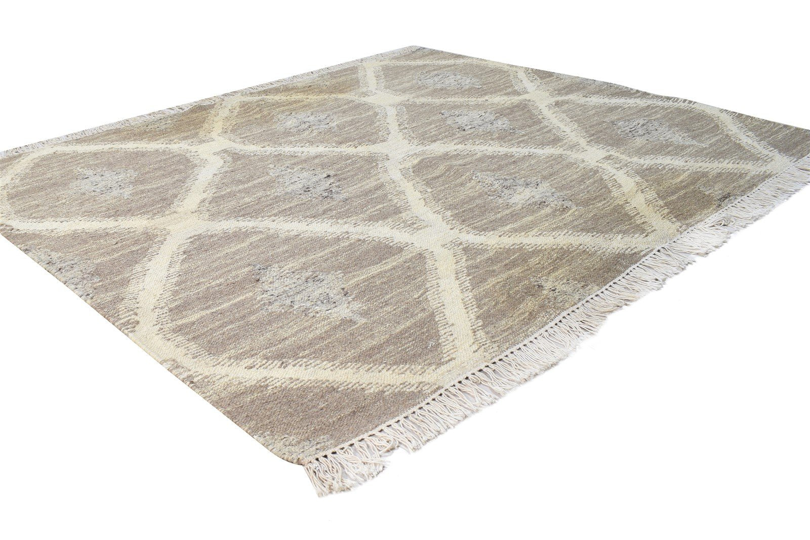George 5' X 4' Rug Wool Brown Modern Dhurrie Moroccan Trellis   7864674025621