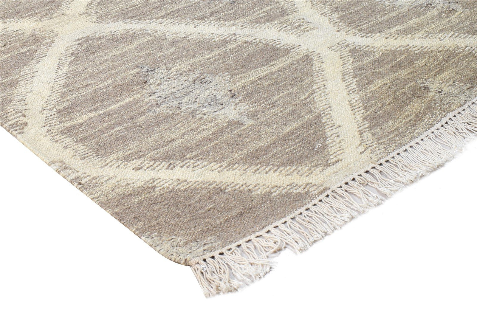 George 5' X 4' Rug Wool Brown Modern Dhurrie Moroccan Trellis   7864674025621