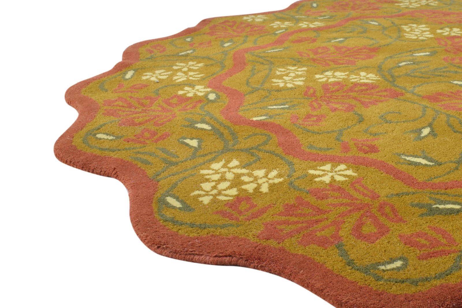 5' X 5' Rug Wool Green Modern Hand Tufted French Floral Room Size Carpet   7865009209493