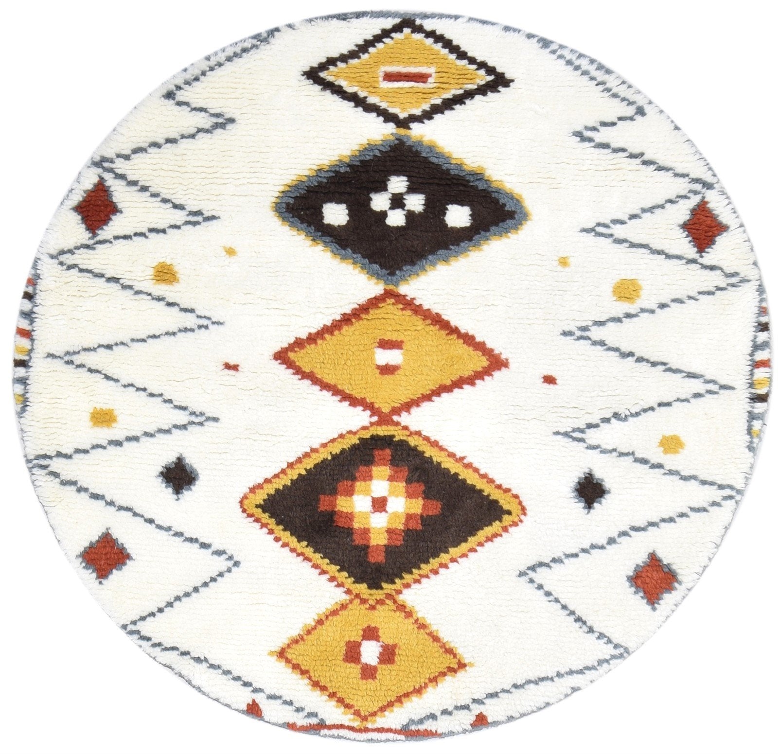 5' X 5' Rug Wool Off-White Shag Hand Knotted Moroccan Tribal Room Size Round   7864885280917