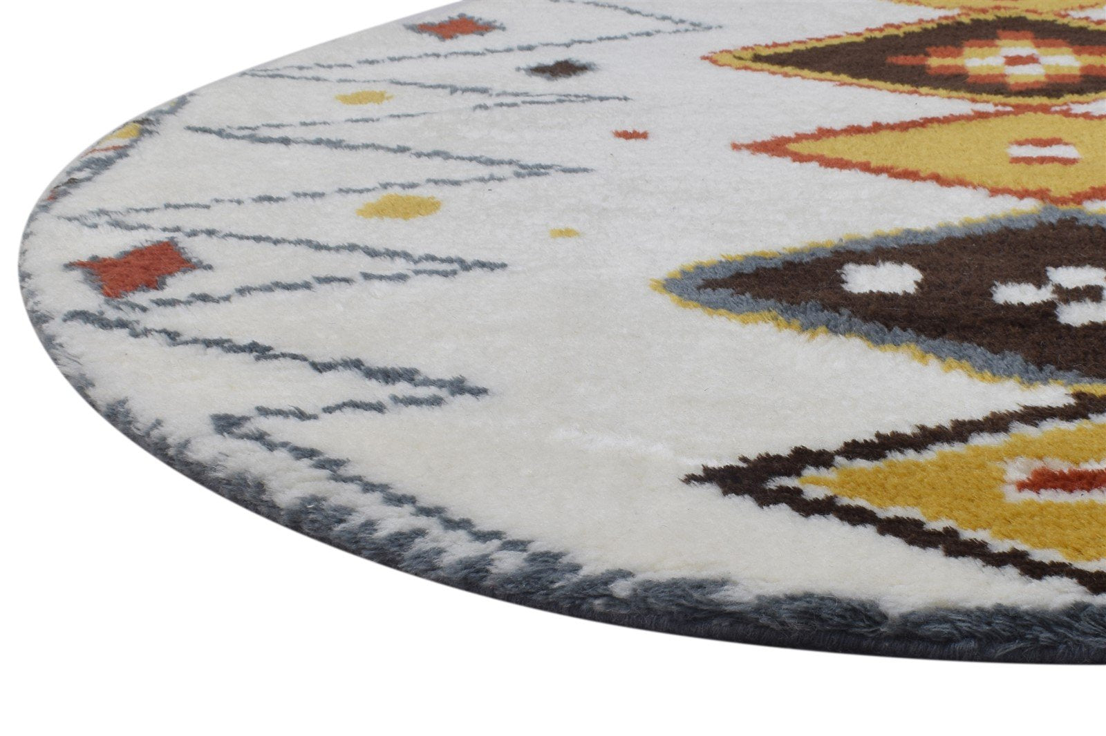5' X 5' Rug Wool Off-White Shag Hand Knotted Moroccan Tribal Room Size Round   7864885280917