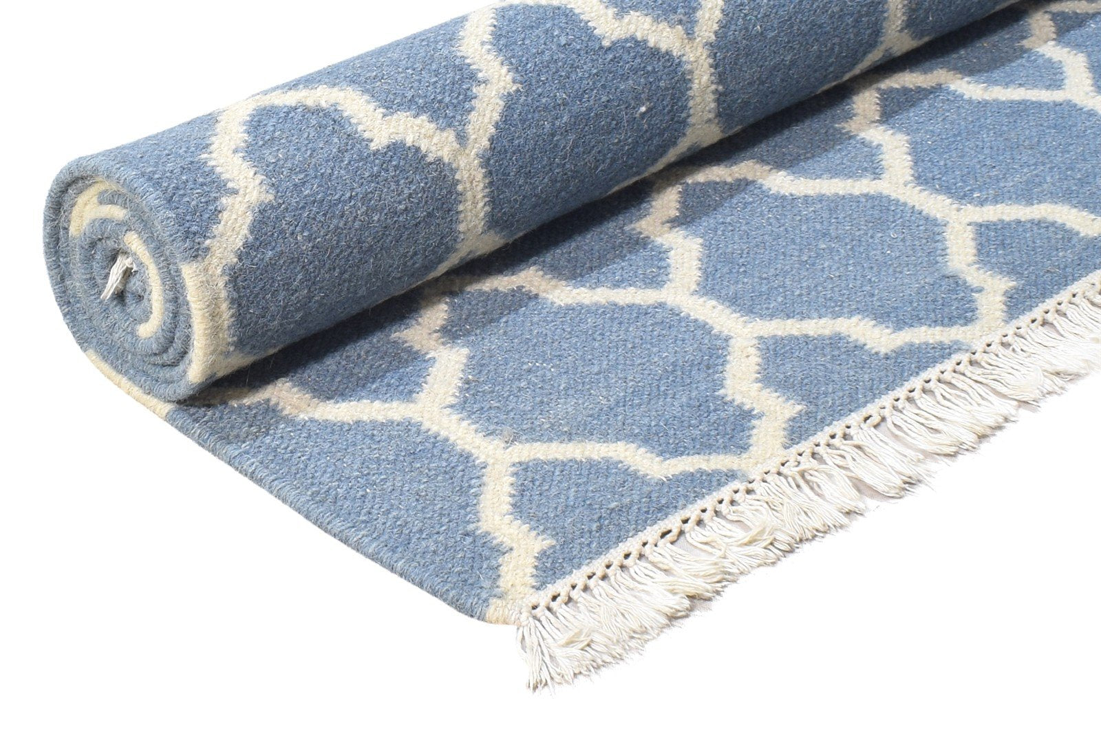 5' X 7' Rug Wool Blue Modern Dhurrie Moroccan Trellis Room Size Carpet   7864921030805